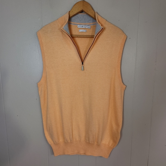 Peter Millar 1/4 Zip Pullover Sweater Vest Cotton Cashmere Blend Tangerine M